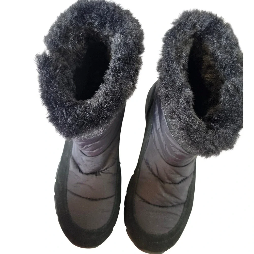 Lands End Womens Black Quilted Faux Fur Trim Winter Snow Boots 532382 US 8B